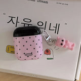 Qfdian Korea Cute Black Polka Dots Soft Cover Case For Apple AirPdos 1 2 3 4 Pro 2 Earphone Protection Cases Cartoon Lovely Cat Pendant