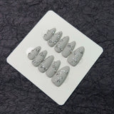 Qfdian 10 Pcs Handmade Press On Nails Long Almond Gray Matte Luxury Pearl Decor Wearable Artificial Full Cover Fake Nails y2k