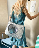 Korean Streetwear Transparent Ita Bags Simple All Match Zipper Bow Women Underarm Bag New Y2k Aesthetic Casual Shoulder Handbags