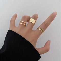 Boho Gold Color Cross Wide Rings Set For Women Girls Simple Chain Finger Tail Rings NEW Bijoux Jewelry Gifts Ring Female