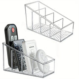 Qfdian  Clear Plastic Remote Control Holder and Desk Organizer with 4 Compartments for Home and Office Use