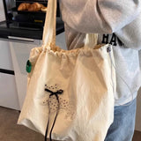 Qfdian  Korean Sweet Kawaii Bow Women's Handbags Drawstring Pleated Y2k Aesthetic Shoulder Bags Fashion Simple Casual Chic Underarm Bag