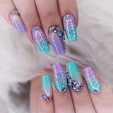 Qfdian 24Pcs Gradient Short Ballet Nails Set with Glue White Simple False Nails Coffin Fake Nail Press on Nails Full Cover Nail Tips