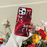 Qfdian Shiny red glacier antume winter phone case for iphone 14pro 13 16 12 14 15 pro max 13pro 15promax bowknot 3d plating bead cover
