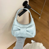 Qfdian Japanese Sweet Kawaii Bow Purses and Handbags Women Casual Top-Handle Bags Y2k Elegant Shoulder Crossbody Bag Fashion Clutches