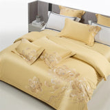Qfdian 4Pcs Luxury Flowers Embroidery 1400TC Egyptian Cotton Red Wedding Bedding Set Duvet Cover Set Flat/Fitted Bed Sheet Pillowcases