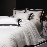 Qfdian 4Pcs Premium 1000TC Egyptian Cotton Solid Color Hotel Style Wide Edge Bedding Set Duvet Cover Bed Sheet/Fitted Sheet Pillowcases