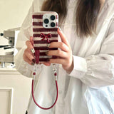 Qfdian Red stripes autume winter 3d bowknot  cover for iphone 15pro 16promax 16 13pro 12 14 13 15 pro max 14promax rope phone case