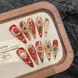 Qfdian 10Pcs High Quality Handmade Press on Nails Black Green Fashionable White Light Luxury Temperament Simple New Style