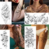 Qfdian  Waterproof Temporary Tattoo Sticker Flowers Roses Lilies Peonies Geometric Patterns Body Art Arm Fake Tattoos Sleeve Women Men