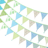 Qfdian  10.8Ft Cotton Triangle Bunting Banner 12pcs Floral Fabric Pennant Flag with Tassels, Double Side Triangle Banner Garland for We