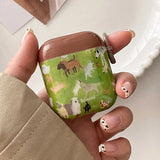 Qfdian Cute Green Lawn Puppy Dog Shockproof Protective Case Cover for AirPods 1 2 3 AirPods Pro Pro 2 Soft Silicone Gloss Bumper Coque