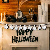 Qfdian  8 Ft Halloween Garland, Cute Ghost Banner with Wood Beads Decor Cute white ghost garland for rustic Halloween decor, wall, mant