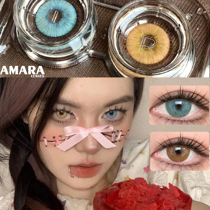 AMARA New Fashion Color Contact Lenses for Eyes Brown Eyes Contacts Lenses Colorful Makeup Blue Eyes Lenses Yearly 2pcs=1pair