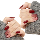 Qfdian 10 pcs Handmade French Press on Nails Oval Glitter Cat Eye Design Red False Nail Wearable False Nails Tips For Girls Women