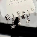 Qfdian  6pcs Set Star Moon Tassel Zircon Dangle Earrings Dark Gothic Trendy Women Man Y2K Punk Jewelry Accessories Hot Selling Wholesale