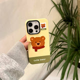 Qfdian Cartoon winter bear cute phone case for iphone 15pro 14promax 13promax 16 14 13 15 pro max magnetic stand holder ins fundas