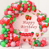 Qfdian  128Pcs Pink Red Balloons with Strawberry Arch Kit for Baby Shower Birthday Wedding Party Graduation Celebration Valentine's Day