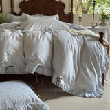 Qfdian 100% Cotton Pastoral Floral Print Ruffles Bow Princess Bedding Set Queen King Duvet Cover Set Bed Sheet/Fitted Sheet Pillowcases