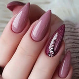 Qfdian  24pcs Long Stiletto Press on Nails Hot Girl Almond False Nails Nude Flower Rhinestones Full Cover Fake Nail Finished Manicure