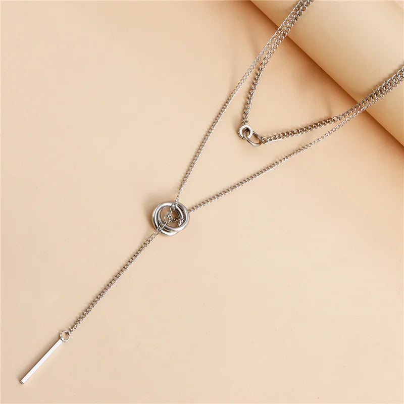 Vintage Double Round Charm Layered Necklace Women's Jewelry Layered Accessories for Girls Gifts Bohemian  Fashion Pendant 2024