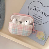 Qfdian Case for AirPods 4 Suitable Girls Silicone Earphone Coque Fashion Pink Plaid Pattern Hard House Pendant for AirPods 1 2 3 Pro 2