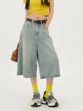 Qfdian  Korean Streetwear High Waisted Versatile Women's Straight Cropped Shorts Summer New American Retro Loose Women Wide Leg Jeans