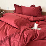 Qfdian  Vintage Lace French Princess Bedding Set 100% Cotton Double Yarn Soft Duvet Cover Flat Bed Sheet Large Ruffles Pillowcase
