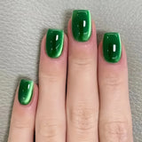 Qfdian  24Pcs  Gradient Color Fake Nail Simple Short Ballet Wearable False Nails with Cat Eye Design Press on Nails Full Cover Nail Tips