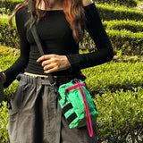 Qfdian  Streetwear Outdoor Vintage Men Shoulder Bags Simple Drawstring Women Mini Cellphone Bag Y2k Aesthetic Pleated Handbags Crossbody