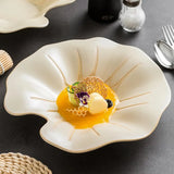 Qfdian  Lotus Dish Dishes Plate Dinnerware Ceramic French Tableware Wedding Table Decor Dessert Fruit Salad Bowl Pasta Steak Sushi Plate