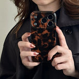 Qfdian Brown Amber Retro Leopard Print Tpu Gloss Phone Case For iPhone 17 16 15 14 13 12 11 Pro Max 14/15 Plus 17 Air Soft Back Cover