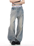 Qfdian  Vintage American Flag Striped Distressed Denim Jeans Loose Fit High Street Micro Flare Trousers for Men Women Casual Style