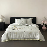 Qfdian Luxury Organic Bamboo Soft Silky Printing Bedding Set Single Double Queen King Size Duvet Cover Flat/Fitted Bed Sheet Pillowcase