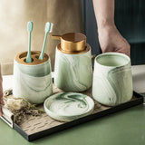 Qfdian Creative Gradient Green Marbled Ceramic Lotion Bottle Toothbrush Holder Soap Dish Set Bathroom Accessories Soap Dispenser Bottle