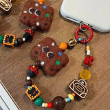 Qfdian  Cute Cookies Mobile Phone Chain,Wool Felt Pendant Lanyard Charm Strap Wrist Bead Hanging,for Camera Bag Pendant Lanyards