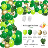 Qfdian  Jungle Animal Party Ballons Garland Arch Kit Green Gold Confetti Balloon Baby Shower Party Birthday Wild One Leaves Decor Globos