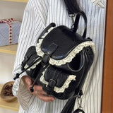 Qfdian  Lace Patchwork Fairy Fashion Handbags Y2k Aesthetic Chic Casual Simple Backpacks Korean Women Mini Sweet Preppy Schoolbags