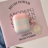 Qfdian Case for AirPods 4 Suitable Girls Silicone Earphone Coque Fashion Pink Plaid Pattern Hard House Pendant for AirPods 1 2 3 Pro 2