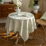 Qfdian  Jacquard Polyester Fabric Dining Room Tablecloth Embroidery Bamboo Leaf Pattern Retro Table Cloth New Chinese Style Home Decor