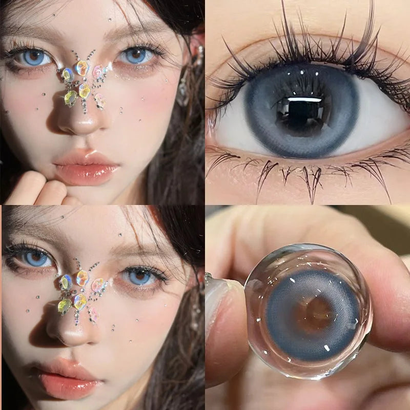 Qfdian 2PCS Contact Lenses with Degree -0.00 to-8.00 Blue Eye Green Korea Lens Purple Black Makeup Beauty Pupils Fast Delivery