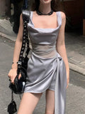 Qfdian  Summer Lady French Elegant Y2k Sexy Irregular Suspended Mini Dress Fashiona Unique Versatile Women Sleeveless Short Party Dress