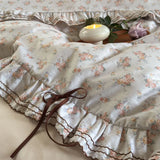 Qfdian 100% Cotton Pastoral Floral Print Ruffles Bow Princess Bedding Set Queen King Duvet Cover Set Bed Sheet/Fitted Sheet Pillowcases