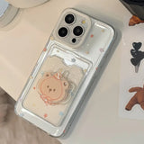 Qfdian Cute cartoon bear card bag shell for iphone 11 15pro 13 15 12pro 15promax 14pro 14 pro max colorful stars transaprent phone case