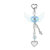 Qfdian INS Korea Plush Wing Heart Beaded Charm Phone Pendant Crystal Wristband Keychain Bracelet Lanyard Cord
