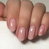 Qfdian 24pcs Simple Almond False Nails Sets Blush Design Press on Nails Art Datachable Short Oval Fake Nail with Jelly Glue Manicure