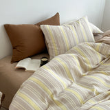 Qfdian  Korean Style Striped Bedding Set For Girls Boys Bed Linen Set Skin Friendly Fresh Printed Soft Duvet Cover Set Home Decorations