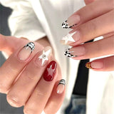 Qfdian  24pcs Colorful Five-pointed Star Press On Nails Red Stripes French Style Y2k Fake Nails Yellow Almond European Fake Nail Tips
