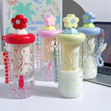 Qfdian  Cute Flower Tea Glasses With Straw Tumbler Glass Water Bottle For Girls Large Capacity Cold Coffee Juice Cups Drinking Utensils