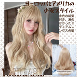 Qfdian 24Inch European Blonde Synthetic Wigs With Bangs Medium Wavy Hair Wig For Women Daily Use Cosplay Drag Queen Heat Resistant